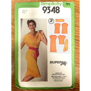 Vintage 1970s Simplicity 9348 Sewing Pattern Size S 12 Dress Top & Belt COMPLETE
